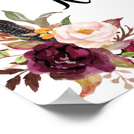 Willkommene Tee Brautparty Marsala Blume Unterschr Poster (Ecke)