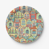 Willkommene Zuhause-Nachbarschafts-Stadt Pappteller (Vorderseite)