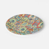 Willkommene Zuhause-Nachbarschafts-Stadt Pappteller (Schrägansicht)