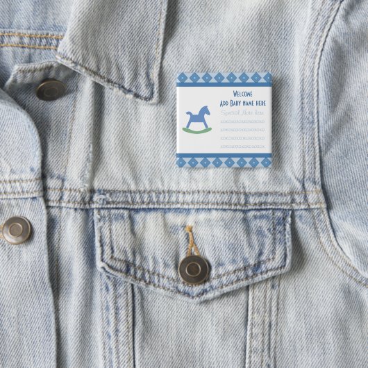 Willkommener Baby-Schaukelpferd-Knopf Button (Beispiel)