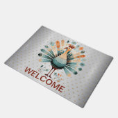 Willkommener Erntedank Farbenfrohe Türkei Goldene  Fußmatte (Schrägansicht)