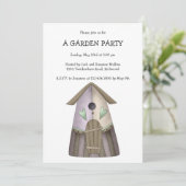 Willkommener Frühling · Lila Birdhouse Einladung (Stehend Vorderseite)