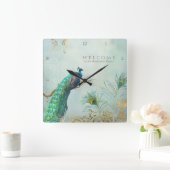 Willkommener Gast-Wohnzimmer-Pfau n versieht Kunst Quadratische Wanduhr (Zuhause)