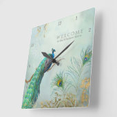 Willkommener Gast-Wohnzimmer-Pfau n versieht Kunst Quadratische Wanduhr (Winkel)