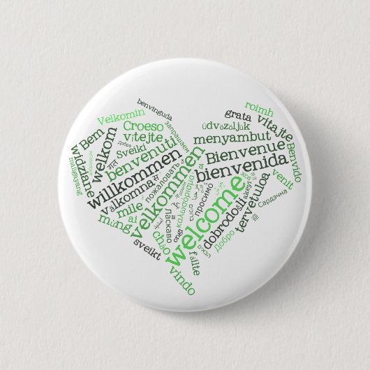 Willkommener Knopf des Herz-(viele Sprachen) Button (Vorderseite)