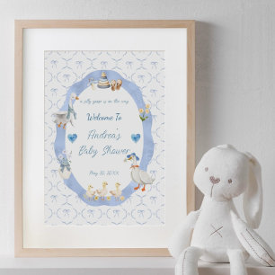 Willkommener lustiger Gänse-Baby-Party für Jungen Poster