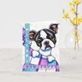 Willkommener neuer Welpe Bostons Terrier Karte (Gelbe Blume)