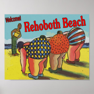 Willkommener Rehoboth Strand-Cartoon Poster