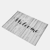 Willkommener rustikaler hölzerner fußmatte (Schrägansicht)