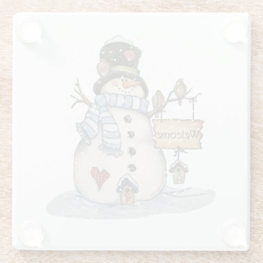 Willkommener Schneemann Glasuntersetzer (Rückseite)