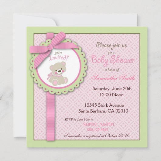 Willkommenes Bärn-Mädchen-Einladungs-Quadrat Einladung (Rückseite)