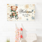 Willkommenes Watercolor Teddy Bär Green Bike Party Banner (Insitu)