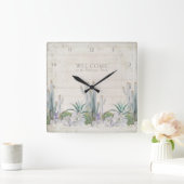 Willkommenes Zeichen Vintager Shiplap hölzerner Quadratische Wanduhr (Zuhause)