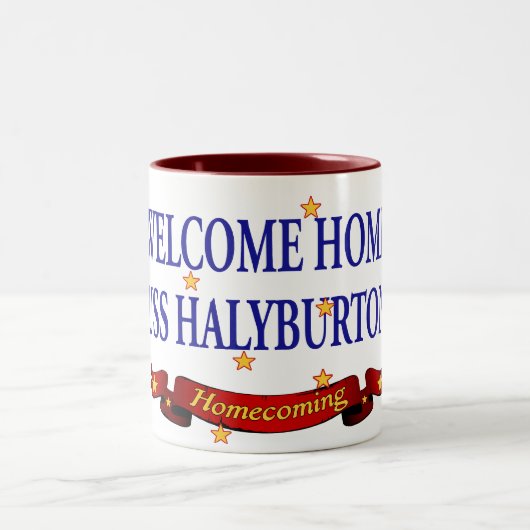 Willkommenes Zuhause USS Halyburton Zweifarbige Tasse (Mittel)
