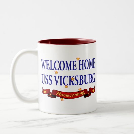 Willkommenes Zuhause USS Vicksburg Zweifarbige Tasse (Links)