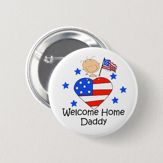 Willkommenes Zuhause-Vati-Strichmännchen-Baby Button (Vorne & Hinten)