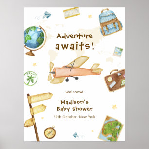 Willkommens-Baby-Party Rund um die Welt Flugzeug  Poster