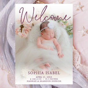 Willkommens-Foto für Baby Mädchen Geburt Ankündigu Einladung