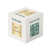 Willkommens-Geschäftslogo QR-Code elfenbeinfarbene Würfel (Rückseite Schrägansicht)