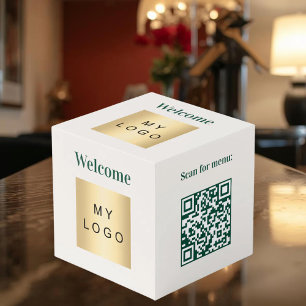 Willkommens-Geschäftslogo QR-Code elfenbeinfarbene Würfel