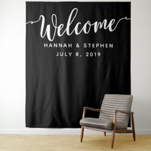 Willkommens-Hochzeits-Fotobooth-Hintergrundbanner Wandteppich