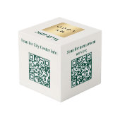 Willkommens-Logo-QR-Codes Elfenbein-Infotabelle Würfel (Rückseite Schrägansicht)