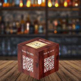 Willkommens-Logo QR-Codes Holz Info-Tisch Würfel