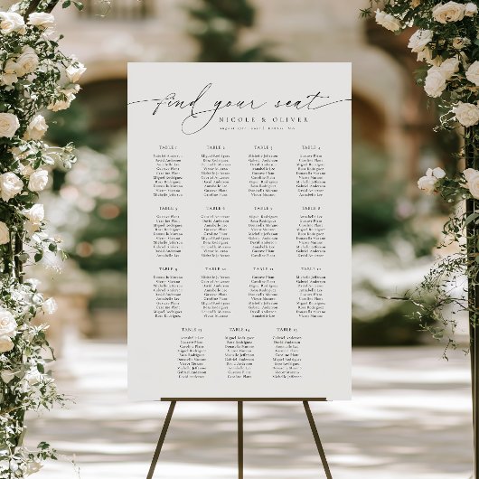 Willkommens-Sitzplan 15 Tische Moderne Schrift Poster