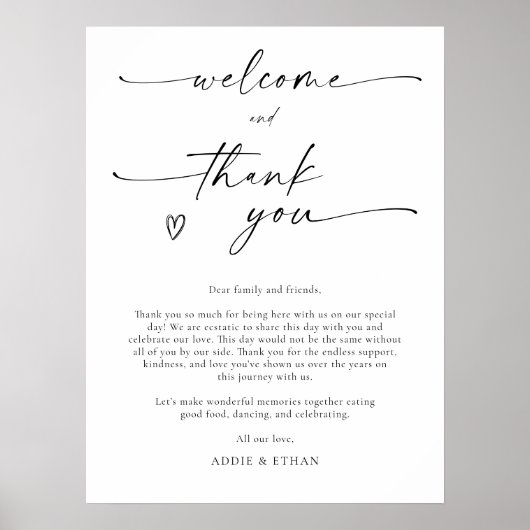 Willkommens- und Dankeschön-Hochzeitsschild Poster (Vorne)