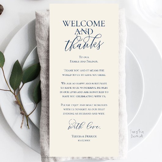 Willkommens- und Dankeskarten für das Hochzeitsdin Programm