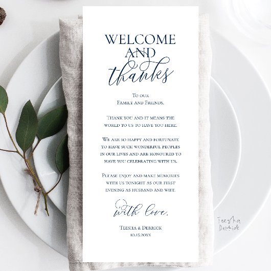 Willkommens- und Dankeskarten für das Hochzeitsdin Programm