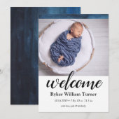 Willkommensankündigung Blue Watercolor Geburtserkl Ankündigung (Vorne/Hinten)