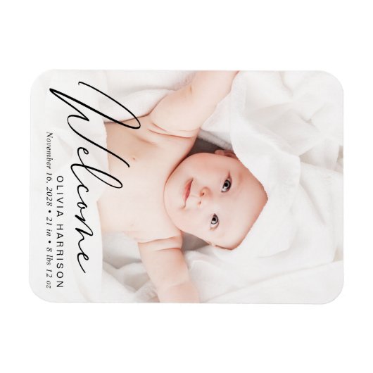 Willkommensankündigung von Foto Script Birth Magnet (Horizontal)