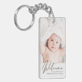 Willkommensankündigung von Foto Script Birth Schlüsselanhänger (Vorderseite links)