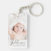Willkommensankündigung von Foto Script Birth Schlüsselanhänger (Rückseite)
