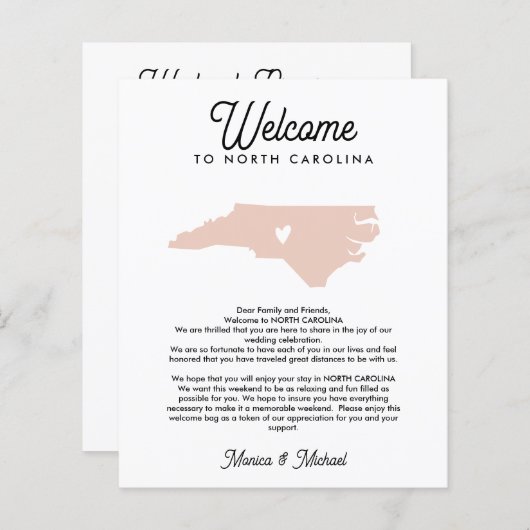 Willkommensbrief NORTH CAROLINA - JEDE FARBE (Vorne/Hinten)