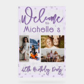 Willkommenscollage zur violetten Geburtstagsfeier Acrylschild (Vorderseite)