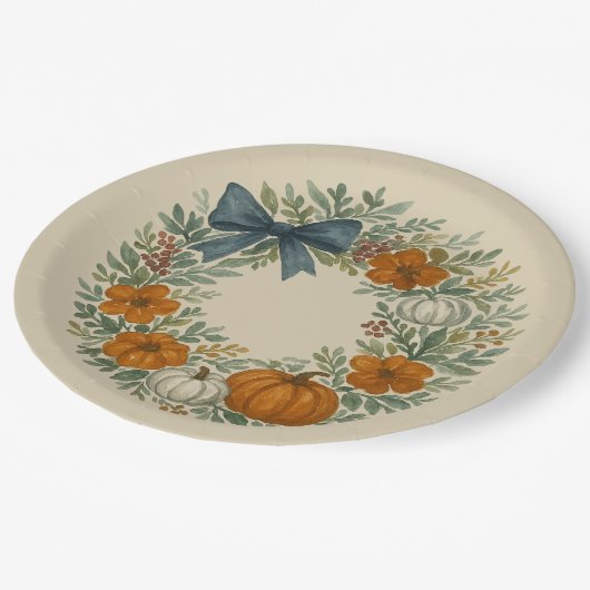 Willkommensgraue Pumpkin-Malerei Pappteller (Schrägansicht)