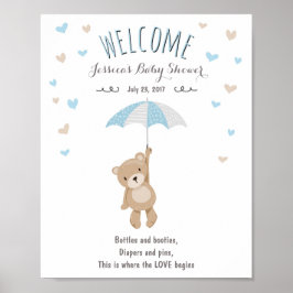 Willkommensgrauen Baby Dusche Teddy Bear Blue Boy Poster