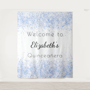 Willkommensgruß für Quinceanera babyblau weiß Wandteppich