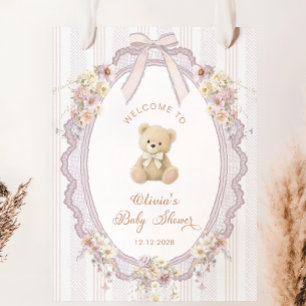 Willkommensgruß Teddybär Vintage-Schleife Baby Sho Poster