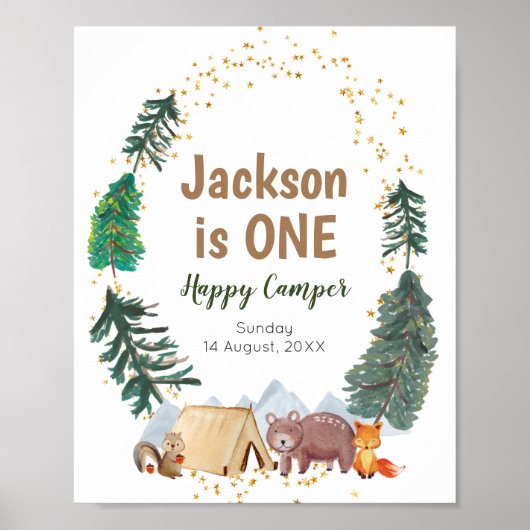 Willkommensgruß Wasserfarbe Camper 1. Geburtstag Poster (Vorne)
