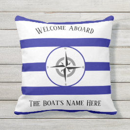 Willkommensgruß weiße Boote Name Blaue Streifen - Kissen