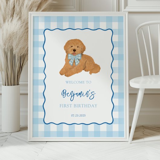 Willkommensgruß zum Geburtstag eines Goldendoodle- Poster