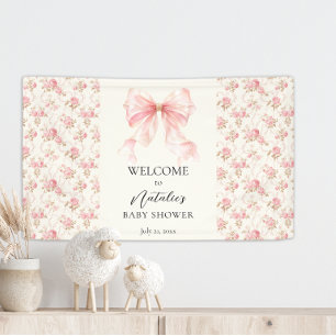Willkommensgruß zur Baby-Party Pink Bow Cottage Fl Banner