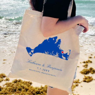 Willkommensgruß zur Navy-Hochzeit in Edgartown auf Tragetasche