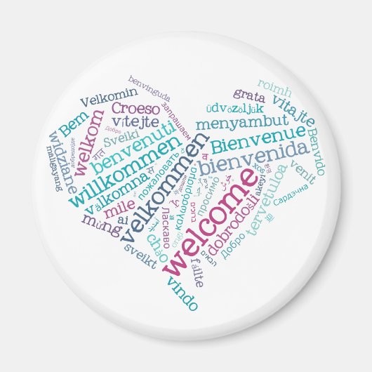 Willkommensherz (viele Sprachen) Magnet (Vorne)
