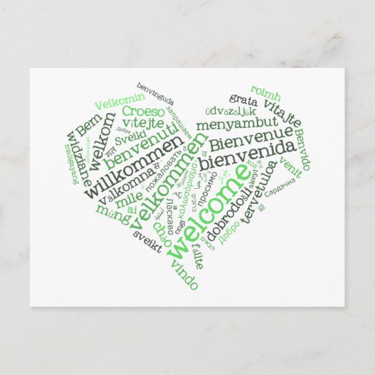 Willkommensherz (viele Sprachen) Postkarte (Vorderseite)