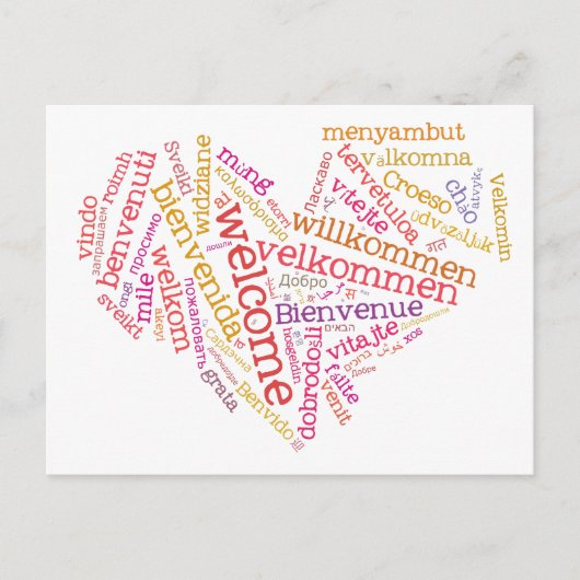 Willkommensherz (viele Sprachen) Postkarte (Vorderseite)