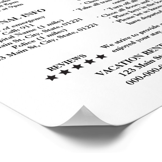 Willkommensinformationen für gedruckte Ferien Poster (Ecke)